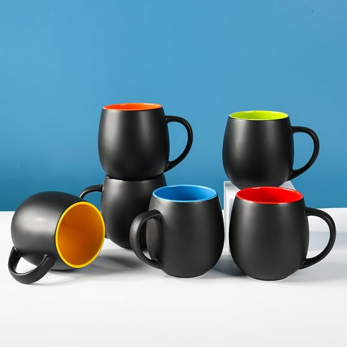 BYCNZB 20oz ceramic Coffee Mug Sets Matte Black Porcelain Mug Multiple colors Cups for Coffee, Tea, Juice, Cocoa Set of 6 (20oz) - Image 4