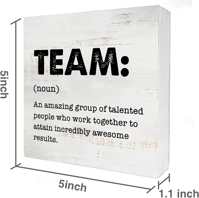 Team Definition Wood Box Sign Decor Rustic Team Quote Wooden Box Sign Block Plaque for Wall Tabletop Desk Home Office Decoration 5" x 5", Coworker Gift - Image 2