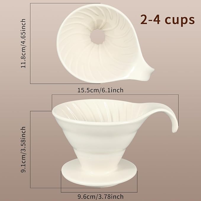 Mongdio Pour Over, Ceramic Coffee Pour Over, Reusable Porcelain Portable Pour Over Coffee Maker with 40pcs Paper Filter, For Home,White