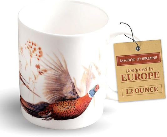Maison d' Hermine Coffee Mug with Handles Tea Cups (12 Ounce, Pack of 1) | Fine Bone China Coffee Mugs for Hot Beverages Cappuccino Latte Home Restaurant Spring Summer -Faisan D'Automne - Vol Libre by MaisondHermine