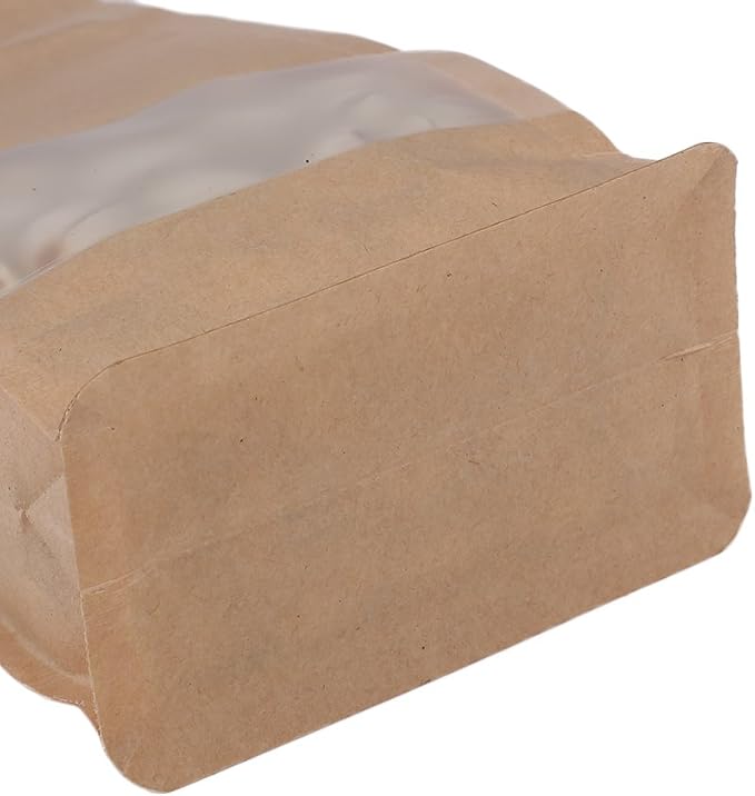 100PCS Brown Kraft Stand-Up Side Gusset Zip Top Lock Bags w/Window 10x20+6cm (3.9x7.8+2.3") - Image 6