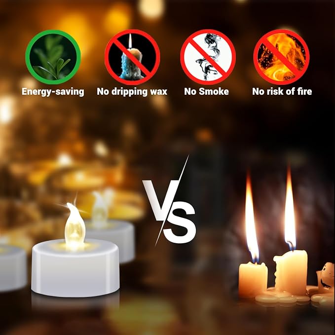 LED Tea Lights - 12 Pack Flameless Battery Operated Candles, 200+ Hours Flickering Warm White, Realistic Fake Tealights for Weddings, Home Decor, Parties, and Sweetest Day - Image 2