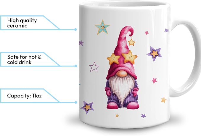Hyturtle 11 oz Ceramic Mug, Gnome Design - Personalized Christmas & Valentine's Day Gift for Coffee & Tea Lovers | Gnomes Gifts for Women, Gnome Gift Idea, Custom Name 11oz White Ceramic Coffee Tea Mug Cup, Comfort grip handle - Image 3