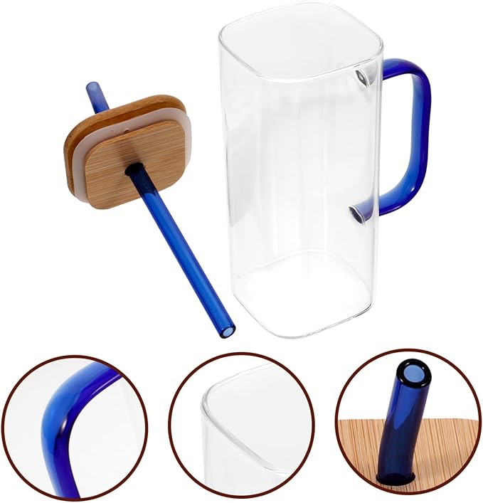 Clear Glass Tumbler with Lid and Straw High Temperature Resistant Transparent Cup for Coffee Milk Tea and Beverages Drinking Glass with Handle for Home Office and Party Use