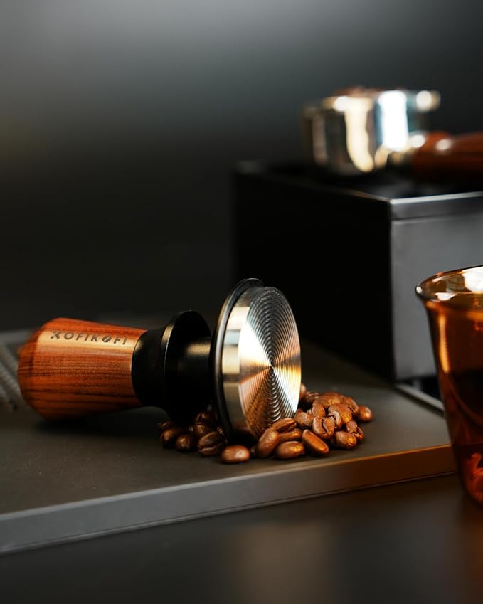 51mm Espresso Tamper, Coffee Tamper with 30lbs Spring Loaded, Barista Espresso Coffee Tamper with Stainless Steel Ripple Base and Rosewood Handle Fits for All 51mm Espresso Machines