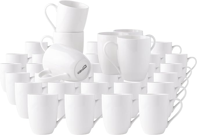 GBhome 12 OZ Off White Coffee Mugs, Ceramic Coffee Cups Set with Large Handle for Man, Woman, Light Weight Coffee Mugs for Latte/Cappuccino/Cocoa/Milk, Dishwasher & Microwave Safe, 36 pcs by GBhome