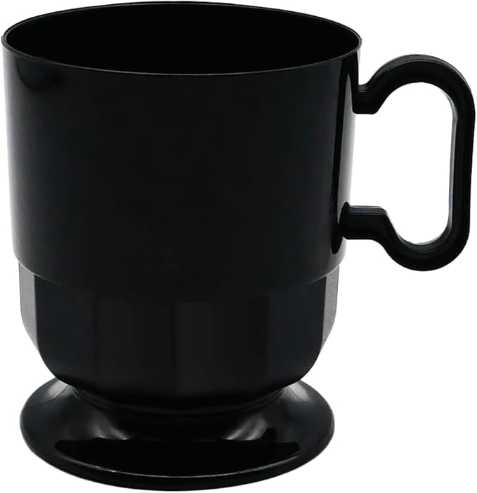 Party Essentials 8-Ounce Hard Plastic Coffee Cup/Tea Mug with Handle, 20-Count, Deluxe Black by PartyEssentials