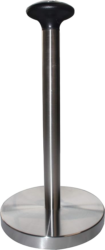 Paper Towel Holder with Carrying Knob, Anti Slip, Weighted Base, Steady Grip, One-Handed Design in Stainless Steel, Free Standing, Counter Top, Table Top by Linen+Store