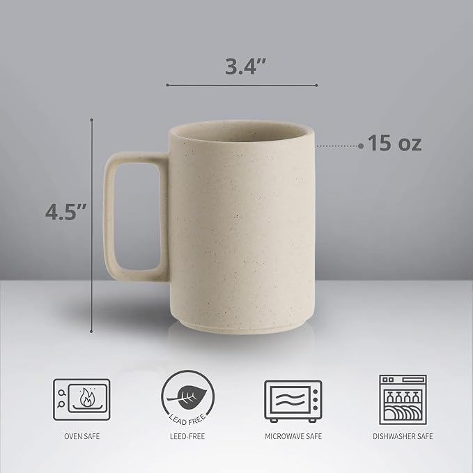 E-liu Large 15 Ounces Porcelain Coffee Mug Tea Mugs Set of 6 | Cups for Coffee, Tea, Cocoa, and Mulled Drinks , Dishwasher & Microwave Safe Gift Sets, Unglazed (Natural) - Image 2