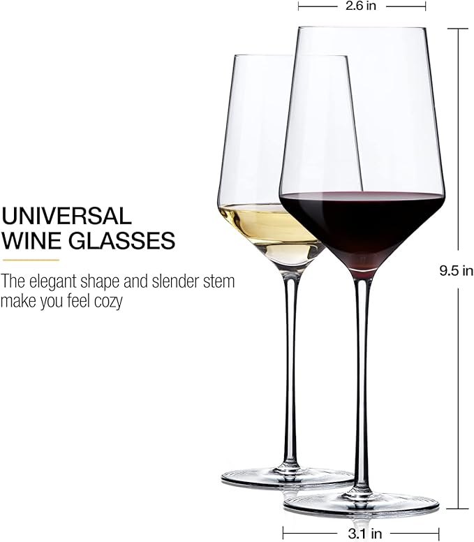OJA Wine Glasses Set, Crystal White Hand Blown Wine Glass, Set of 4,15 oz | Thin Rim, Long Stem, Modern, Perfect for Red or White, Daily Use, Unique Wedding Anniversary or Birthday Gift - Image 5