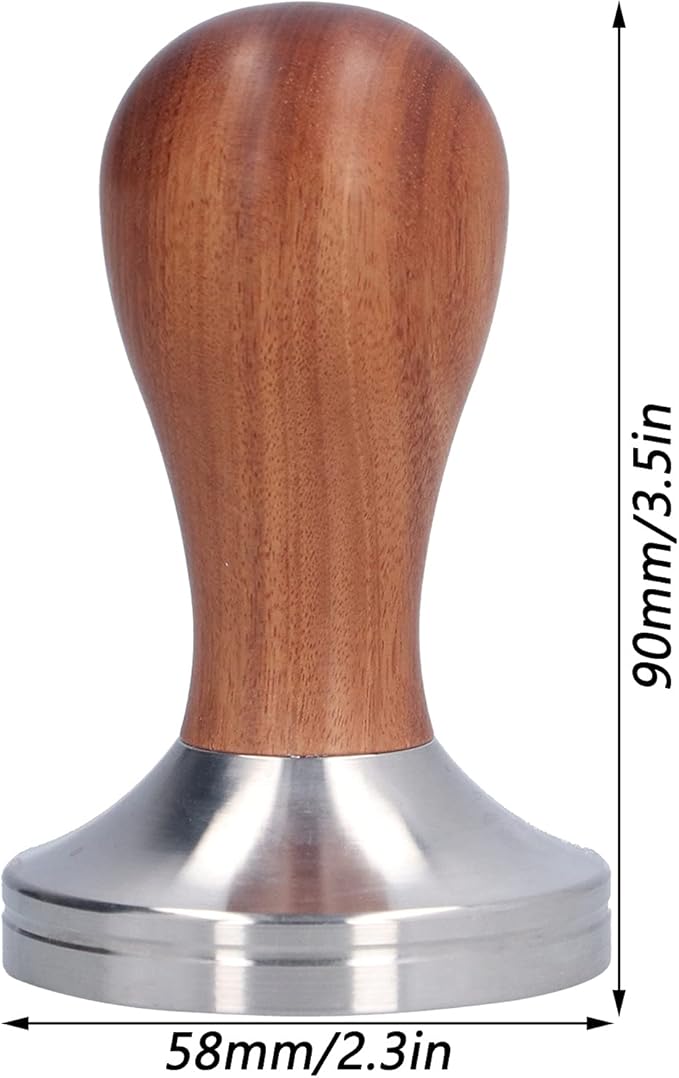 58mm Coffee Tamper, Stainless Steel Coffee Press Tool with Tamper Mat, Coffe Tamping Base with Wooden Handle for Espresso Machine Home Office Cafe