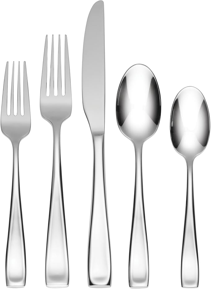 Oneida Moda 65-Piece 18/10 Silverware Set for 12, Flatware | mirror finish, dishwasher safe | includes serving spoons and utensil set | heavy duty, cutlery set for kitchen and dining by Oneida
