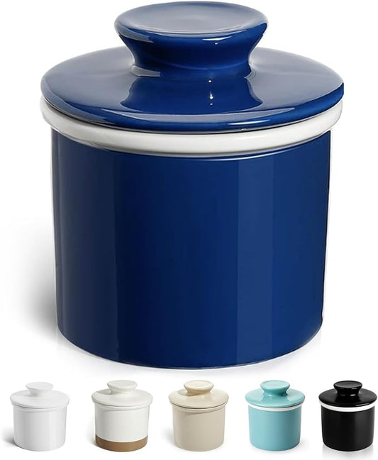Sweese French Butter Dish with Lid - Butter Crock for Counter with Water Line for Spreadable Butter - No More Hard Butter - Navy by Sweese