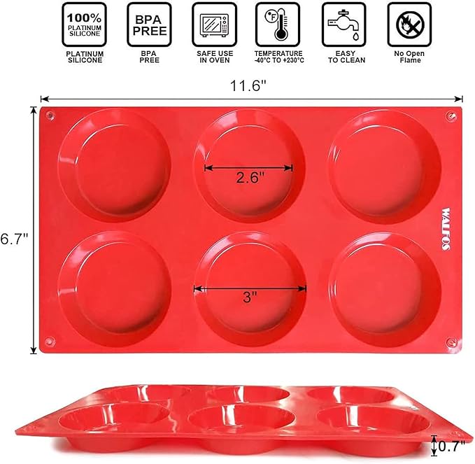 Walfos Silicone Whoopie Pie Baking Pans, 2 Pcs Non-Stick Muffin Top Pan. Food Grade and BPA Free Silicone, Great for Muffin, Eggs, Tarts and More, Dishwasher Safe