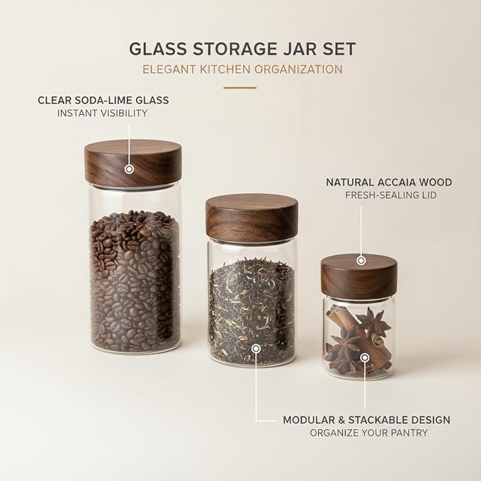 Clear Glass Storage Jar with Acacia Wood Lid - Kitchen Canister for Pantry Organization, Countertop Display, and Dry Food Storage - Image 4