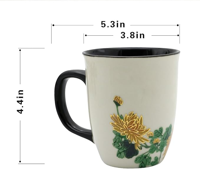 Funny Ceramic Magic Heat Color Changing Art Coffee Tea Mug Gold Chrysanthemum Printing Porcelain Mugs for Women Personalized White Green Tea Cup 16 oz Large coffee Mugs for Mom Girl Grandma - Image 6
