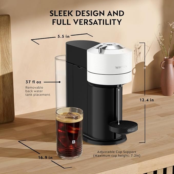 Nespresso Vertuo Next Coffee and Espresso Maker by De'Longhi with Aeroccino Milk Frother, White