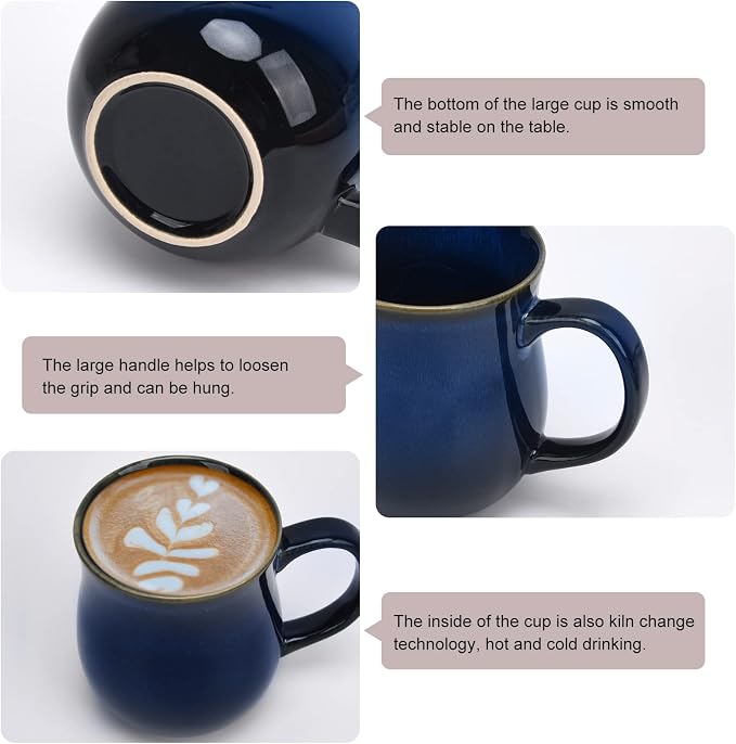 20 Oz Large Ceramic Coffee Mugs with Handle(Starry Blue) | 600ml Handmade Tea Cup for Office and Home, Microwave and Dishwasher Safe, Mug for Hot Cold Drinking - Image 3