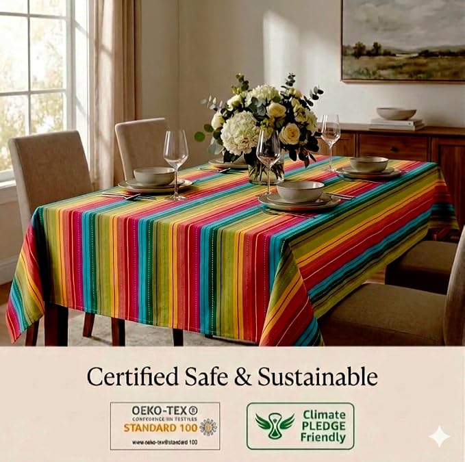 Urban Villa Tablecloth Cotton Tabletop 60x84 (6-8 Seats) Red Stripes - Image 4