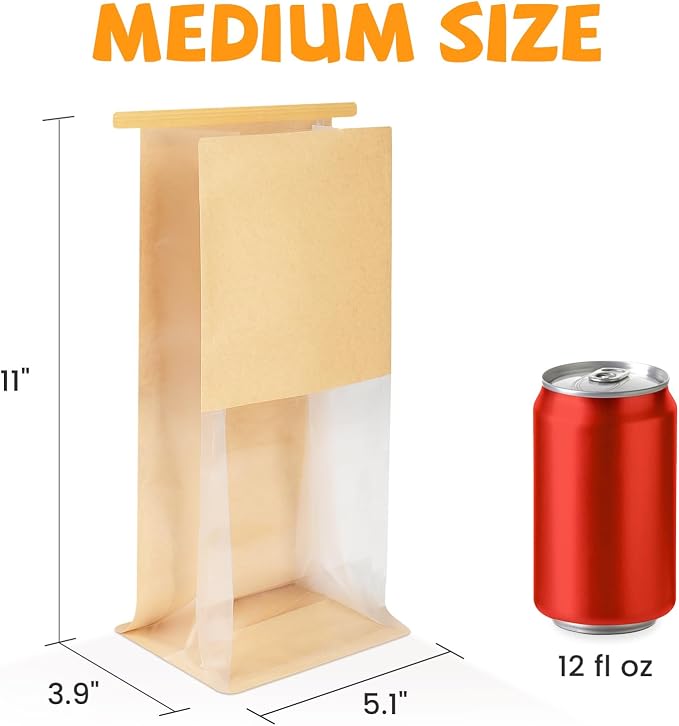 100 Pack Bakery Bags with Window, 5.1x3.9x11 Inches Tin Tie Tab Lock Resealable Cookie Bags for Packaging Bagels, Bread Loaf, Pastry, Baked Goods | Thick Material - Image 2