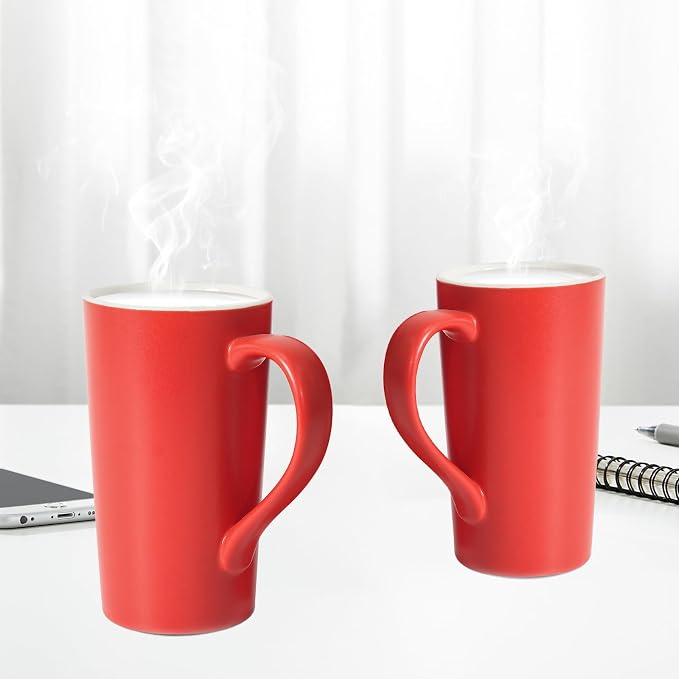 20 oz Ceramic Coffee Mugs Set of 2 Large Tall Red Porcelain Tea Cups with Handle Microwave & Dishwasher Safe Gift for Parents Dad Mom Friends - Image 4