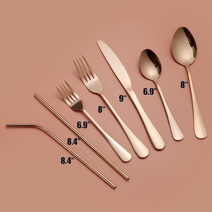 84 Pieces Mirror Rose Gold Silverware Service for 12 Flatware Set Stainless Steel Utensils Cutlery Set Dishwasher Safe - Image 3