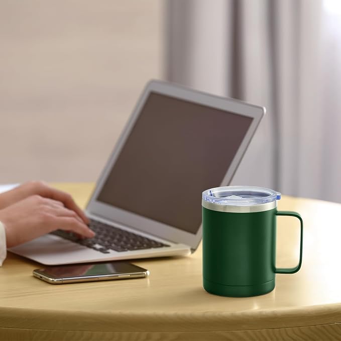 MEWAY 12oz Coffee Mug With Handle and Sliding Lid,Stainless Steel Travel Tumbler Cup with Handle,Double Wall Vacuum Insulated Camping Cup for Hot & Cold Drinks Tea (Forest Green,Set of 1) - Image 6