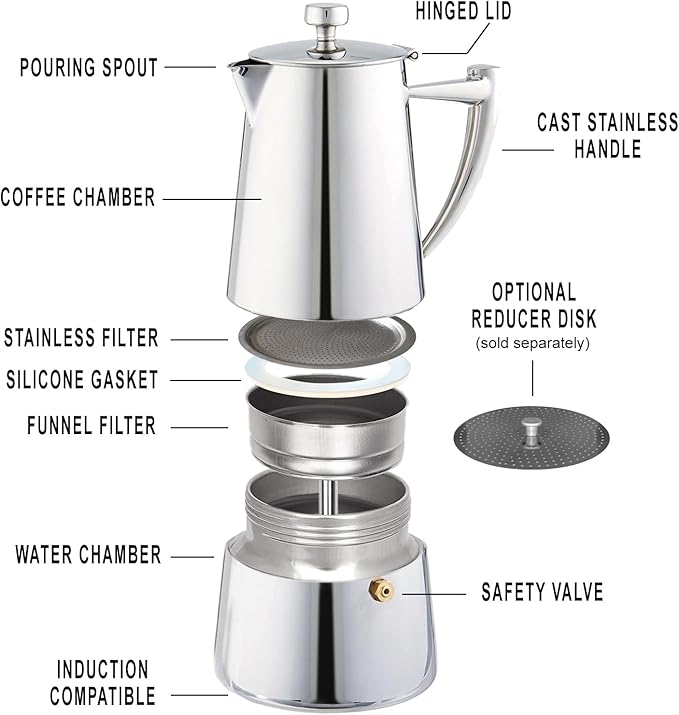 Cuisinox Roma 4-cup Stainless Steel Stovetop Moka Espresso Maker