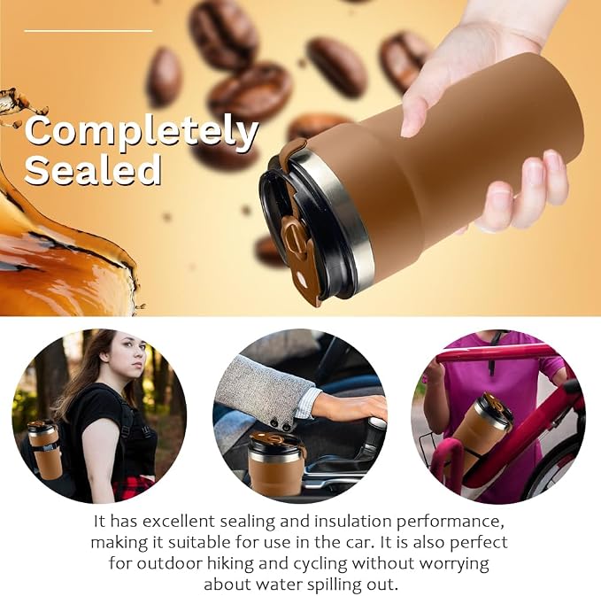 SPLMIFA Travel Coffee Mugs Leak-Proof, Reusable Coffee Cups with Lids, Stainless Steel Vacuum Insulated Coffee Tumblers, Thermal Insulation Cups for Men and Women Hot & Cold Drinks(4th-Brown, 16OZ) - Image 5