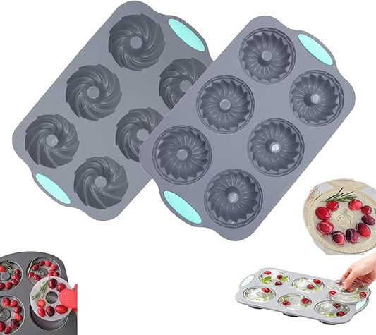 Wreath Ice Cube, Christmas Silicone Wreath Shaped Ice Cube Tray and Snowflake Mold Set, 6 Hole Mini Bund and Cake Pan Candy Bakeware for Holiday Cocktails Ice Cubes DIY Crafts (B+E)
