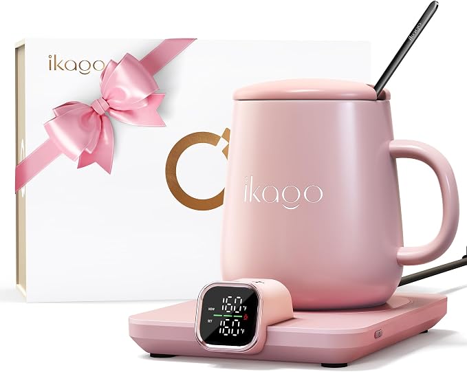 Coffee Cup Warmer & IKAGO Mug Set, 1℉ Precise Temp Control Mug Warmer | Auto Shut Off, Infrared Sensor, Dual Temp Display, ℉/℃ Optional, 15oz Mug with Spoon & Lid Included, Gifts for Men Women - Image 2