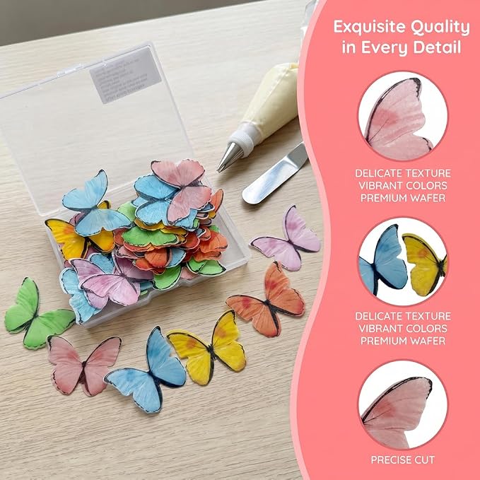 48 Pcs Edible Rice Wafer Paper Butterflies – 6 Colors– Gluten-Free Cake Decorating Toppers for Baking, Cupcakes, Cookies, and Desserts - Image 7