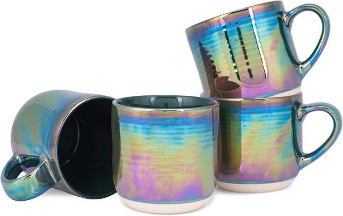 Elanze Designs Glossy Reactive Glaze Large 17 Fluid Ounce Everyday Kitchen Food Grade Ceramic Stoneware Coffee Mug Cup with Comfort Curved Handles, Set of 4, Emerald Green by ElanzeDesigns