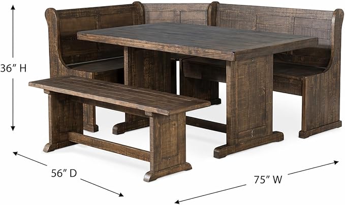 Pemberly Row 3-Piece Farmhouse Wood Breakfast Nook Set with Table, Hidden Storage, Planked Tops, Reversible Seating, in Tobacco Leaf Finish - Image 3