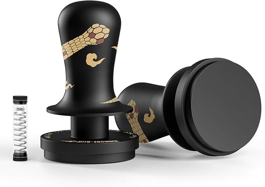 MHW-3BOMBER 58.35mm Espresso Tamper Snake Pattern Edition - 3 Spring Loaded Coffee Tamper with Sound Feedback - Barista Tamper Tool with Ergonomic Handle Flat Base T6069FS-OS