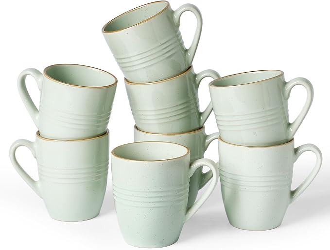 famiware Jupiter Coffee Mugs Set of 8, 13 oz Coffee Mug, Microwave and Dishwasher Safe, Coffee Cups with Handle for Coffee, Tea, Cocoa, Milk, Light Green by Famiware