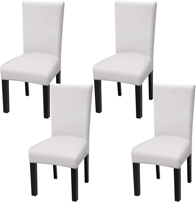 Fuloon 4 Pack Super Fit Stretch Removable Washable Short Dining Chair Protector Cover Seat Slipcover for Hotel, Dining Room, Ceremony, Banquet Wedding Party | Solid White, Set of 4, Super Fit, Stretch, Removable, Washable, Suits for Hotel, Dining Room,... by Fuloon