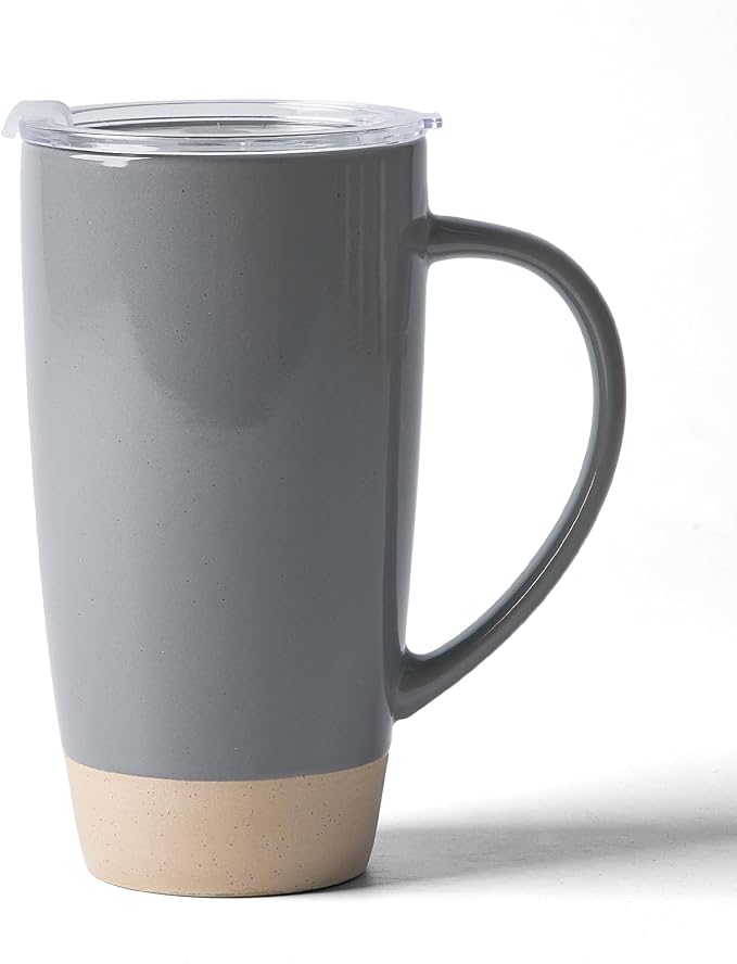 famiware Milkyway Coffee Mug, 20oz Large Coffee Mug, Ceramic Mug with Lid, Tea Cup with Handle for Latte, Tea, Cocoa, Milk, Home & Office, Dark Gray by Famiware