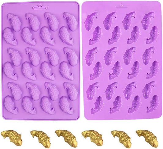 2Pcs 24-Cavity Koi Fish Carp Silicone Chocolate Molds, Goldfish Silicone Hard Candy Gummy Keto Fat Bombs Making Molds Ice Cube Trays Crayon Melt Mould by MoldFun