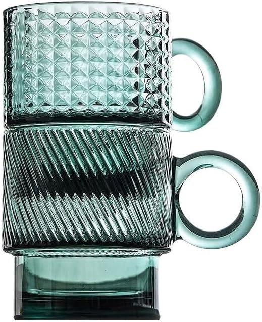 drinking glassware Stackable Glass Mug Cups for Tea Milk, Set of 2 by Unknown