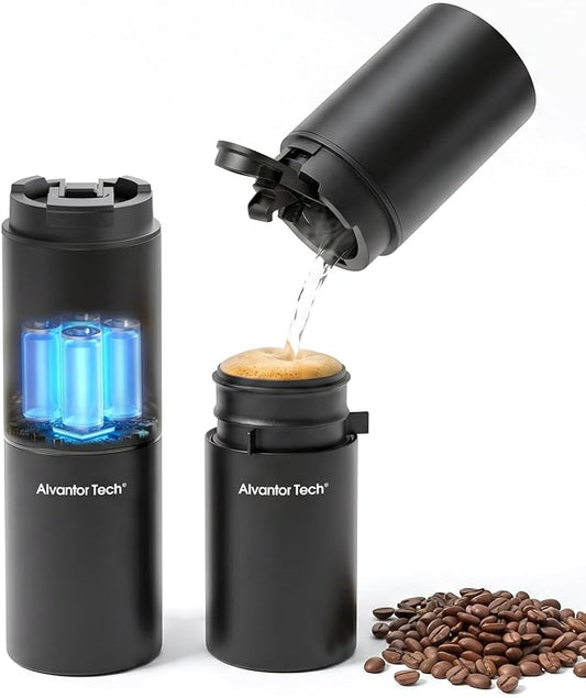 2-in-1 Portable Electric Burr Coffee Grinder - Grind & Brew, 38 Adjustable Settings, Ceramic Alloy Burrs, Rechargeable, with Cups, Filter & Lid for Home, Travel & Camping by Unknown
