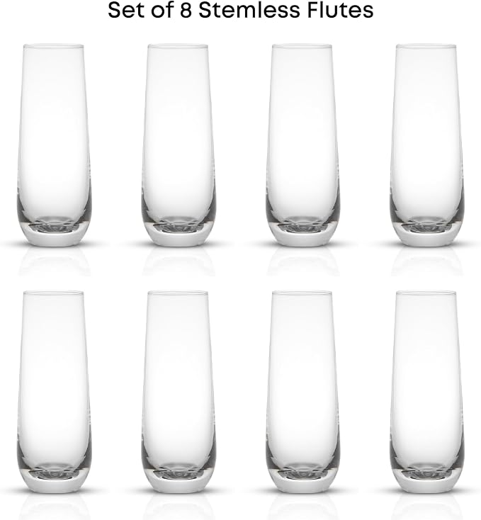 JoyJolt Milo Stemless Champagne Flutes Set of 8 Crystal Glasses. 9.5oz Prosecco Wine Flute, Mimosa Glasses, Cocktail Glass Set, Water Highball Glass, Bar Glassware - Image 3