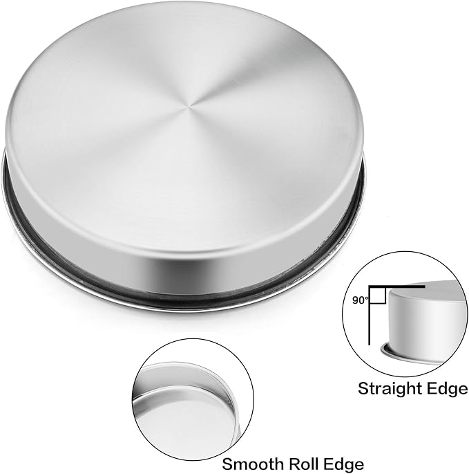 P&P CHEF 11 Inch Round Cake Pan Set of 3, Stainless Steel Baking Cake Pans | Round Baking Cake Pan Bakeware for Layer Birthday Cake, Fit Oven/Pots/Pressure Cooker, Leakproof & Dishwasher Safe, Silver - Image 4