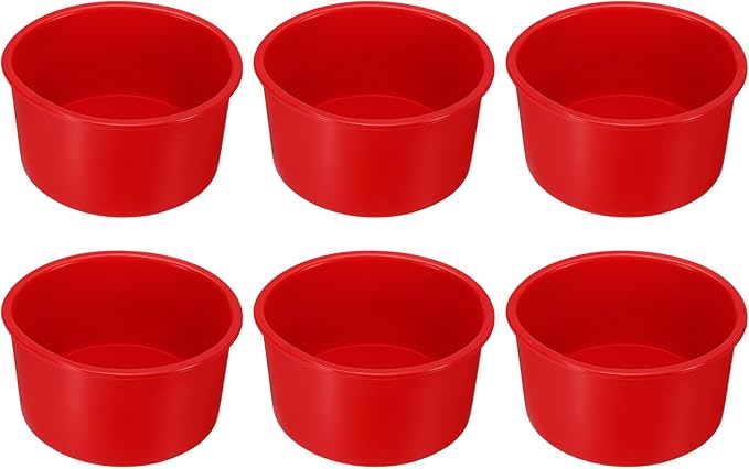 HARFINGTON 6 Pcs Round Cake Pans 4" Nonstick Quick Release Silicone Cake Mould Bakeware Tools for Baking Cupcakes Bread Pizza, Red