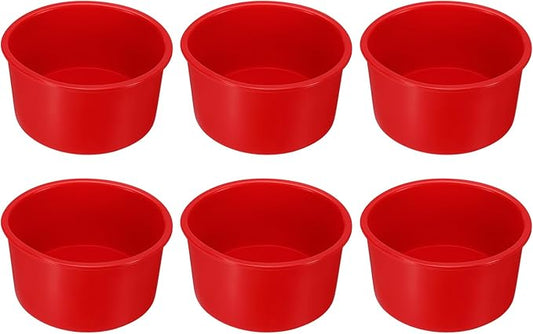 HARFINGTON 6 Pcs Round Cake Pans 4" Nonstick Quick Release Silicone Cake Mould Bakeware Tools for Baking Cupcakes Bread Pizza, Red