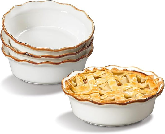 ONEMORE Mini Pie Pans, 6.8 inch Ceramic Pie Dish for Baking Nonstick Small Pie Pans Deep Dish Pie Plates Mini Tart Pans, Ideal for Chicken Pot Pie & Desserts, Individual Pot Pie Baking Dishes Set of 4 by ONEMORECeramics