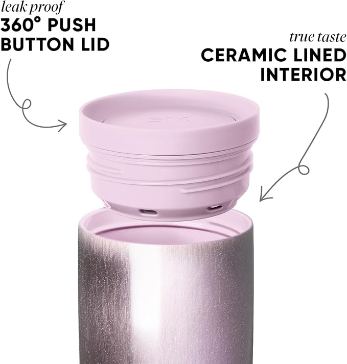 Simple Modern Insulated Travel Coffee Mug 360° Lid | 16oz | Cateye | Voyager Ceramic-Lined Insulated Stainless Steel Coffee Tumbler, Iced Coffee Cup, Mug with Lid | Strawberry Milk Cateye - Image 2