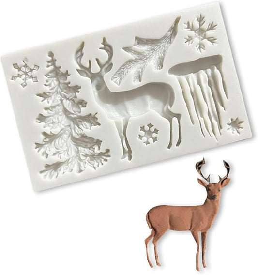 1 Pcs Christmas Silicone Baking Molds 3D Chocolate Candy Molds 8-Cavities Deer Christmas Tree Snowflake Shape Fondant Mold for Cake Toppers Ice Cubes Jello DIY Cake Candles Cake Decoration