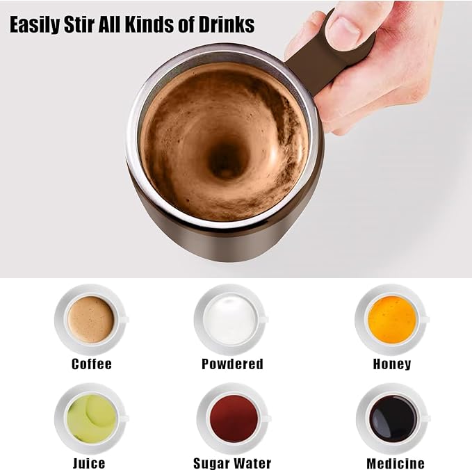 Self Stirring Mug,Rechargeable Auto Magnetic Coffee Mug with 2Pc Stir Bar,Waterproof Automatic Mixing Cup for Milk/Cocoa at Office/Kitchen/Travel 14oz Best Gift - Brown - Image 5