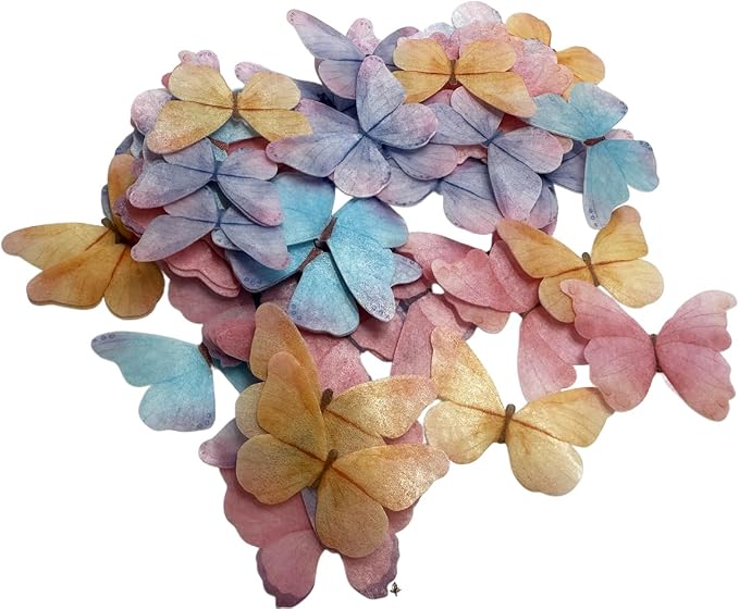 55-Piece Edible Color Gradient Butterfly Cake Decorations – Rainbow Butterfly Cupcake Toppers, Icing Decor for Birthday Party, Baby Shower, or Fondant Cakes - Image 7